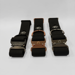 Black, cherry wine, and cactus green 2-inch waterproof PVC dog collars with visible buckles, displayed side by side on a light gray background.