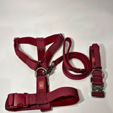 Y Strap Harness + Collar + Leash - Cherry Wine Set