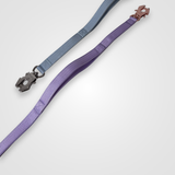 Baby blue and lilac nylon dog leashes displayed on a light gray background.