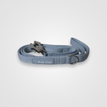 Baby blue nylon dog leash with metal clip displayed on a white background.