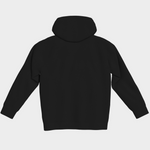 Black Bully Wags hoodie showing the back design on a light gray background.