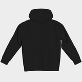 Black Bully Wags hoodie showing the back design on a light gray background.