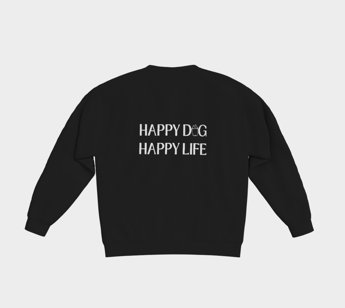 Black Bully Wags hoodie featuring the "Happy Dog Happy Life" design.