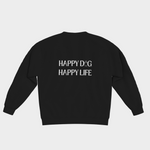 Black Bully Wags hoodie featuring the "Happy Dog Happy Life" design.