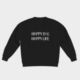 Black Bully Wags hoodie featuring the "Happy Dog Happy Life" design.