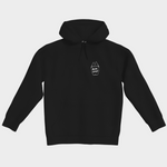 Black Bully Wags hoodie featuring a small white Bully Wags logo on the front against a light gray background.