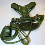 Cactus green Heavy Duty harness, matching nylon leash, and portable poop bag dispenser set displayed on a white background.