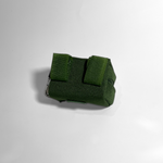 Cactus green portable poop bag dispenser showing the hook-and-loop attachment straps for securing the dispenser to a leash or bag.