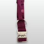 Cherry wine nylon dog collar with rose gold buckle displayed on a light gray background.
