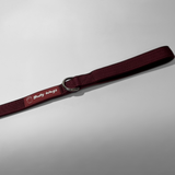 Cherry wine nylon dog leash with a D-ring attachment, shown in a close-up detail view on a white background.