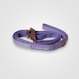 Lilac nylon dog leash with rose gold hardware displayed on a white background.