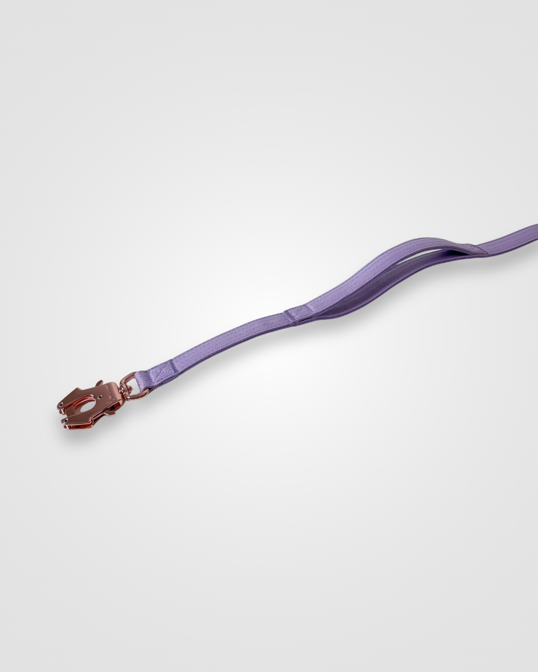 Lilac nylon dog leash with rose gold clip displayed on a white background.