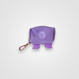 Lilac dog poop bag dispenser with carabiner displayed on a white background.