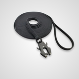 Waterproof PVC long line dog leash with clip displayed on a light gray background.