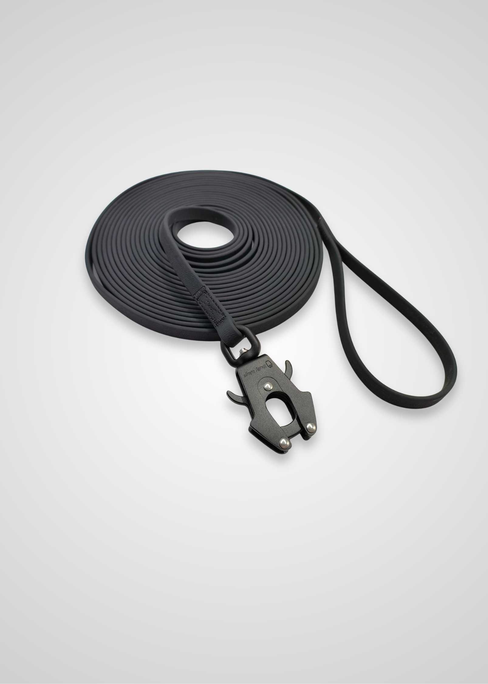 Waterproof PVC long line dog leash with clip displayed on a light gray background.