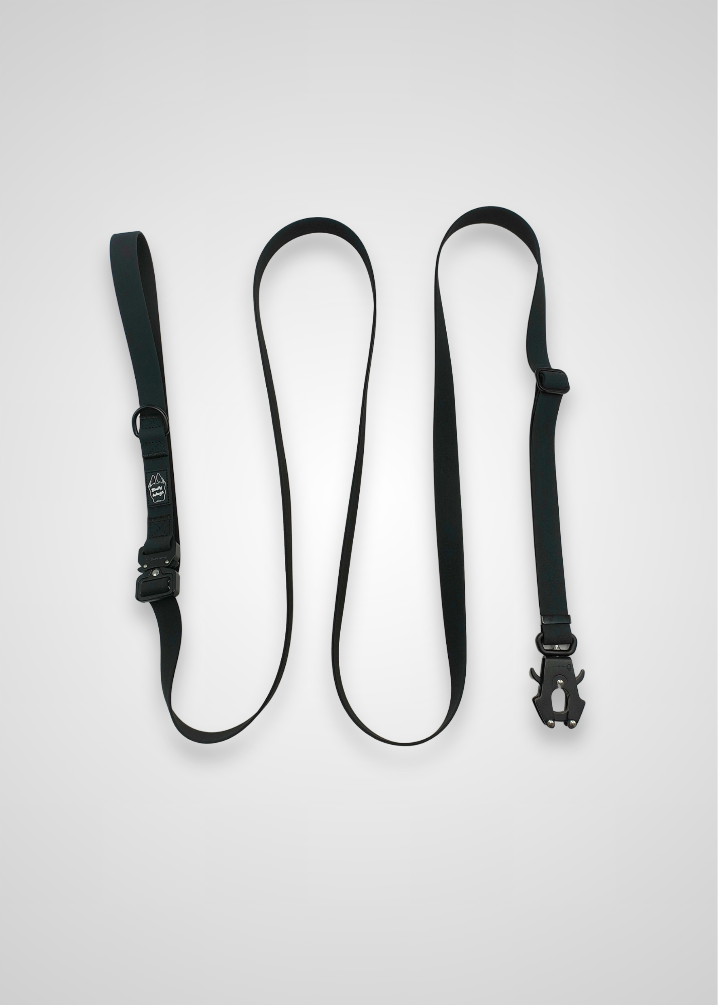 Multi-way hands-free dog leash with metal hardware displayed on a white background.